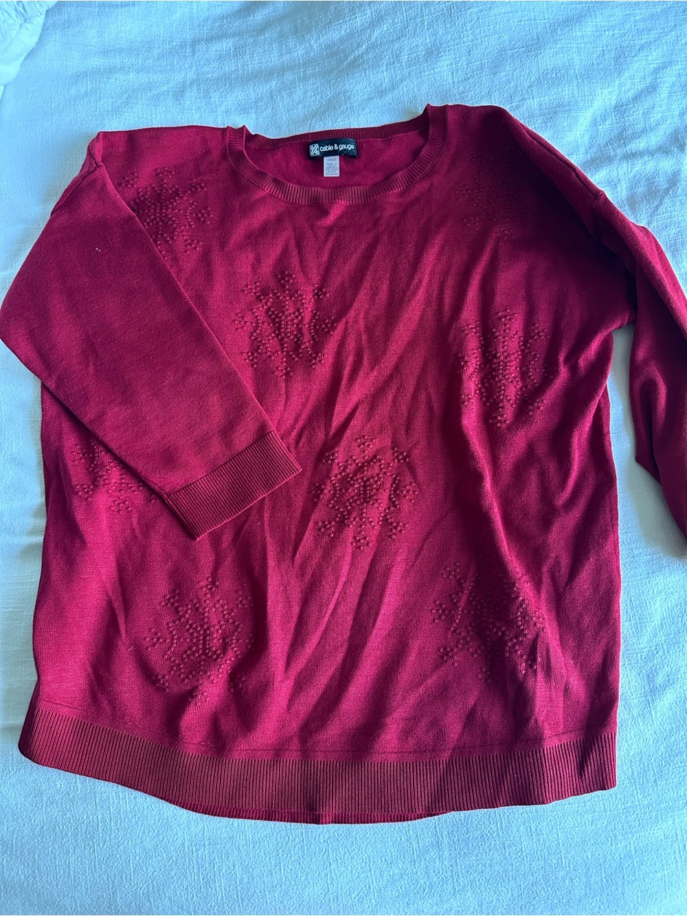 Cable & Gauge Red Crewneck Sweater with Subtle Dot Texture